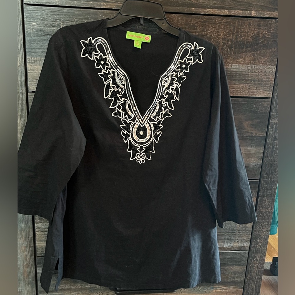 Island Republic Beaded Tunic 100% cotton size X-LARGE - Picture 7 of 9